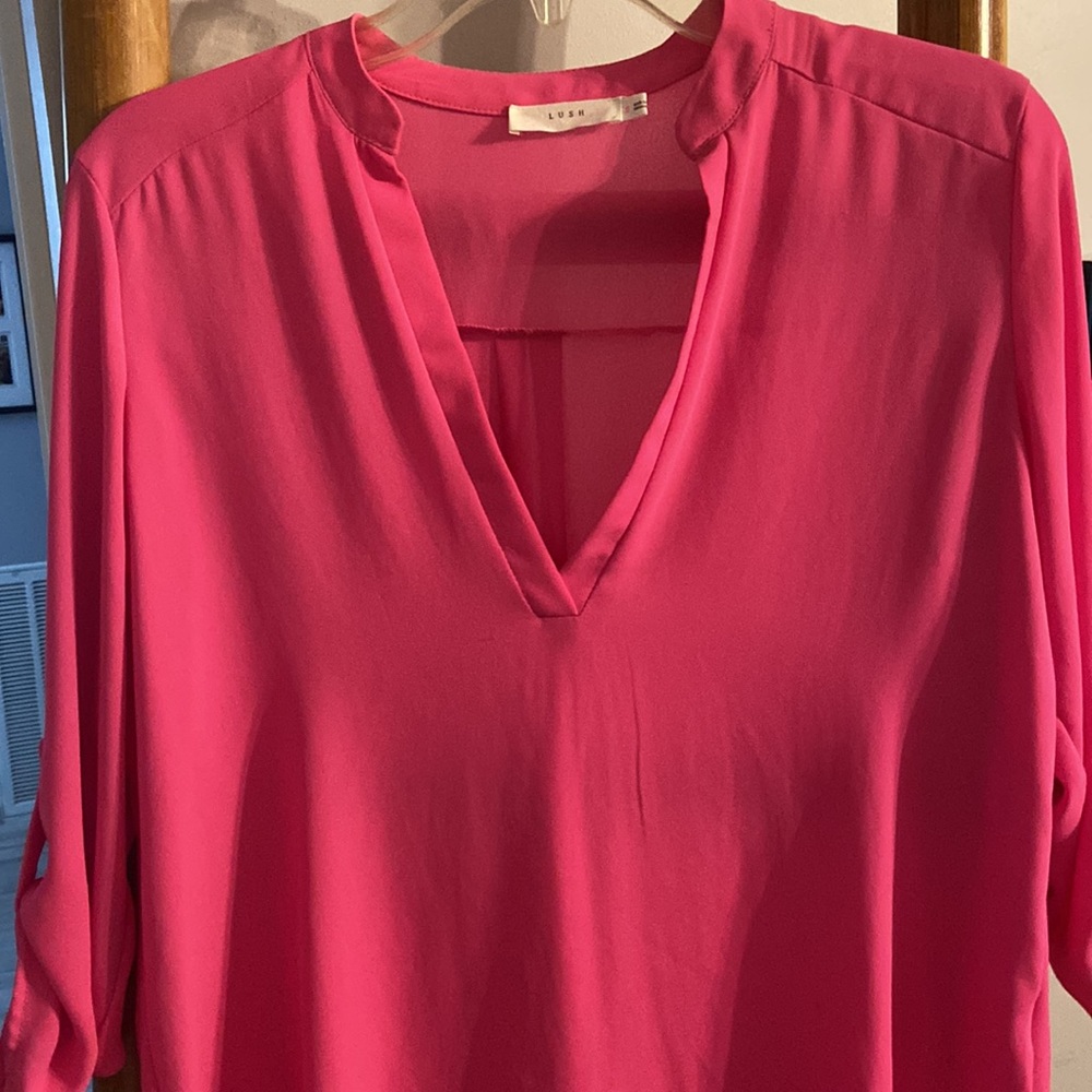Lush Hot Pink Fuchsia Flowey 3/4 Sleeve Blouse Top SZ SMALL - Picture 2 of 6